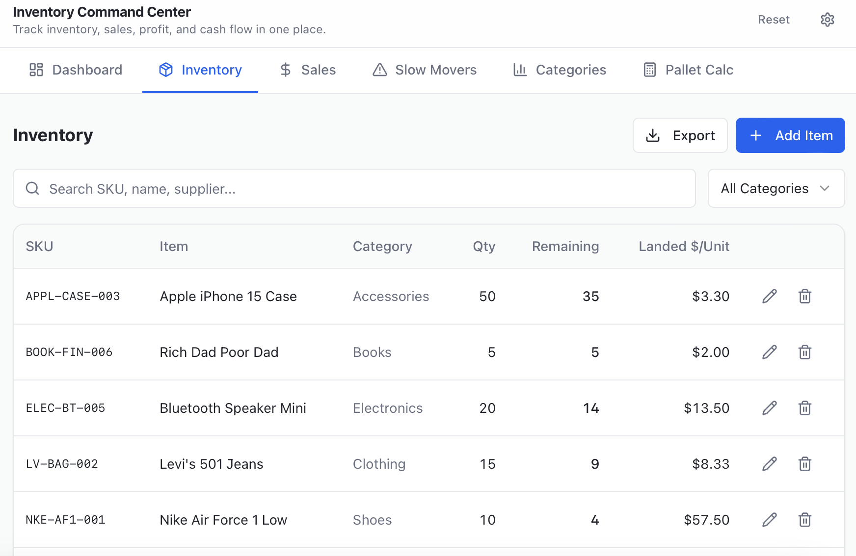 Inventory Command Center – Buy Smart, Track Profits